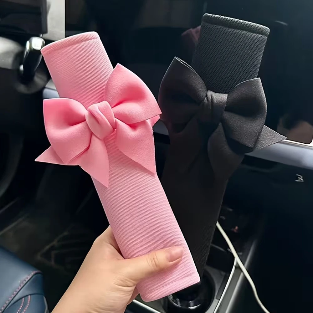 2-Pack Solid Color Bow-Style Seatbelt Shoulder Pads, Designed to Prevent Friction and Slipping, Car Decoration Accessories