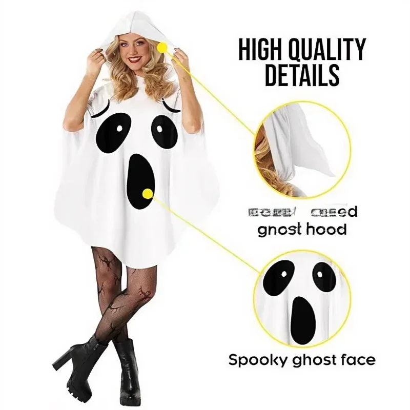 Halloween Geister-, Hexen- & Feen-Kostüm, Weißes Fledermausflügel-Outfit, Gruseliges Party-Bühnenkostüm, Rollenspielkleidung für Frauen – Detail 5