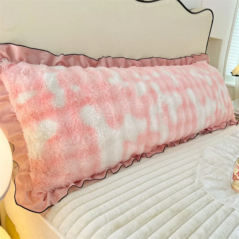 Faux Rabbit Fur Sleeping Pillowcase with Ruffle Winter Long Plush Warm Couple Double Pillow Covers Home Bedding 120/150/180cm