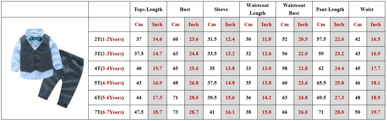 2-7Years Kids Boy Clothes Gentleman Vest Shirt Pant 3Pcs Set Children Baby Outfits Children Boys Wedding Party Costume A087