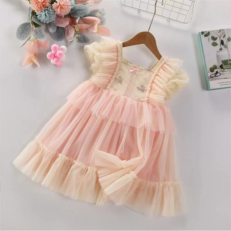

Girls' Dress Spring Autumn New Style Children's Fashionable Ruffled Mesh Princess Dress Birthday