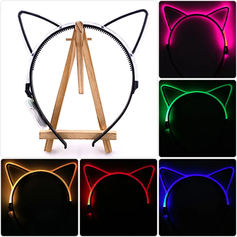 Cute Colorful Luminous Hairbands LED Light Up Cat Ears Headband Glow Hair Accessories for Women Girls bar Birthday Supplies