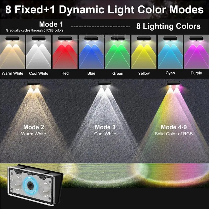 【EFFICIENT 】8 Pack Solar Lights Outdoor Waterproof, Solar RGB Color Changing Patio Lights For Outside Backyard Yard Step