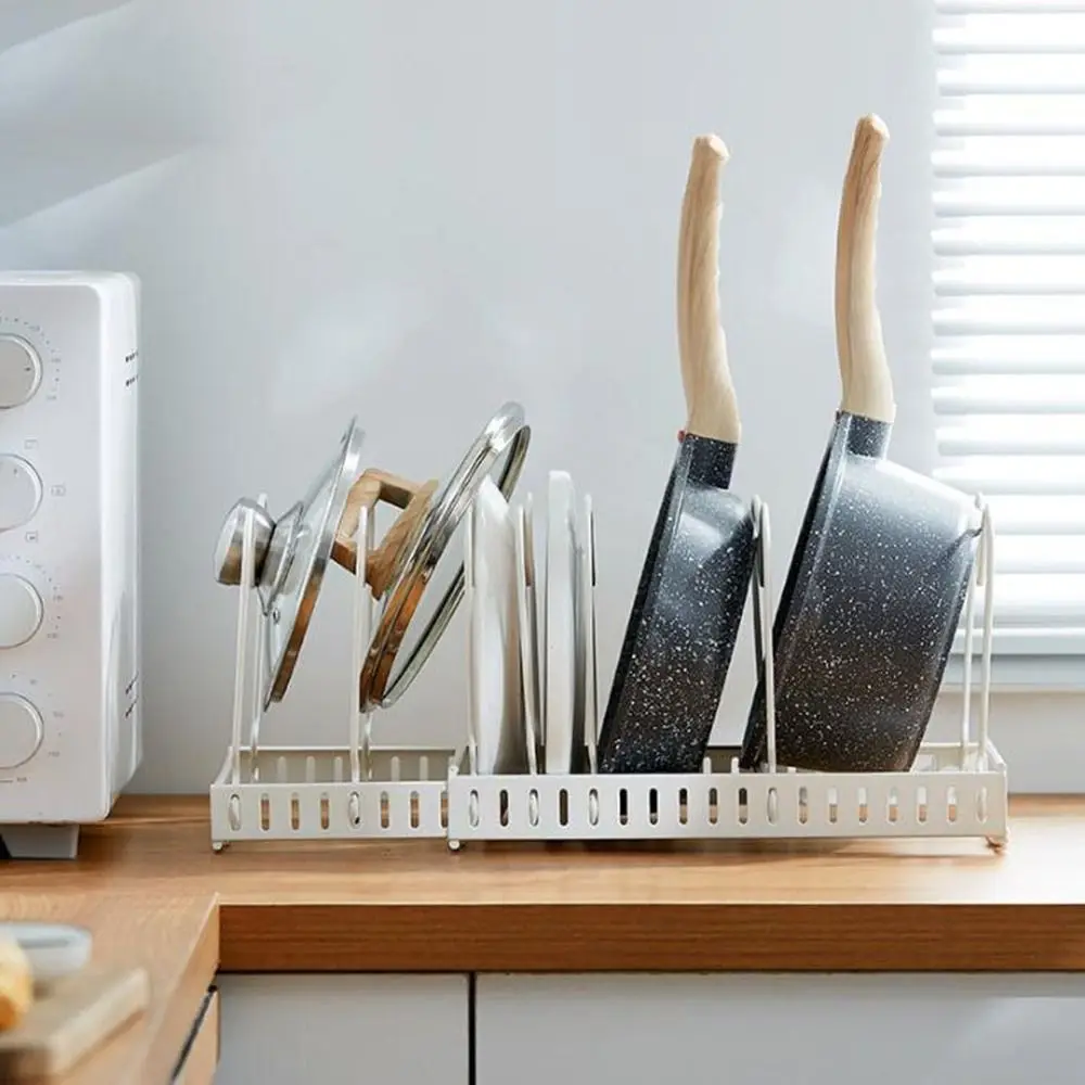 

Carbon Steel Expandable Dish Rack Adjustable Household Pot Cover Storage Rack Wave-shaped Kitchen Utensils Rack Kitchen