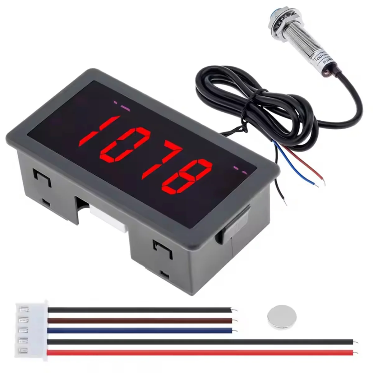 A002 RPM Speed Meter 4 Digital LED Display Tachometer for Motor High Precision with Hall Proximity Switch Sensor