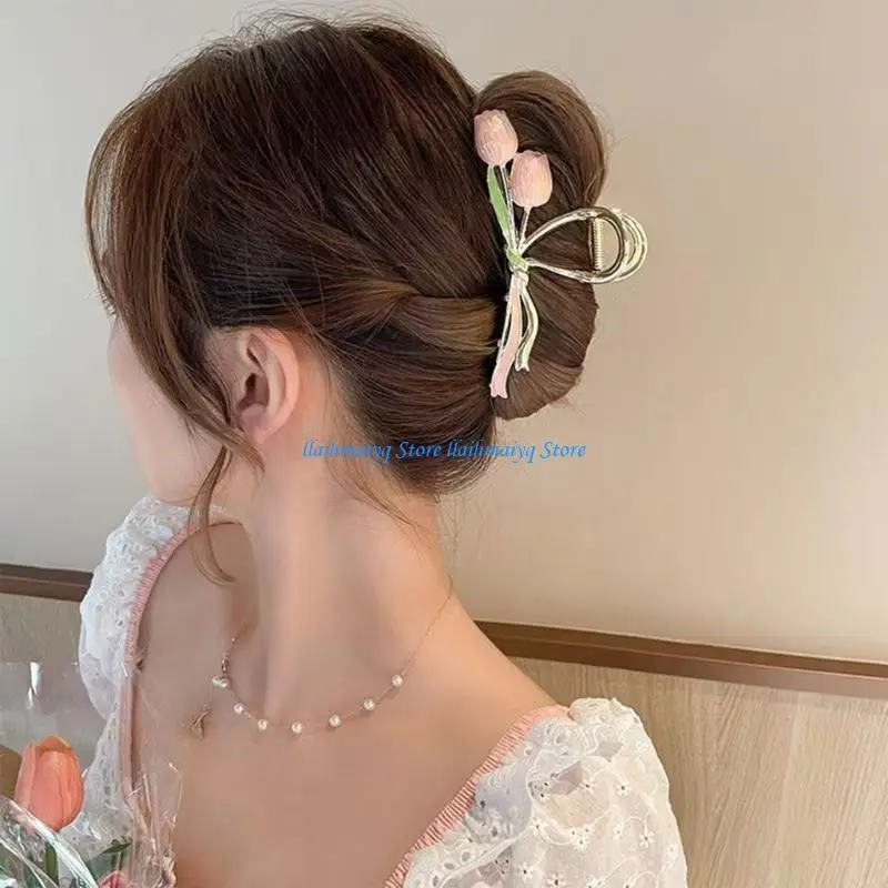 573B Elegant Tulips Hair Clip For Women Strong Hold Travel Friendly Styling Essential
