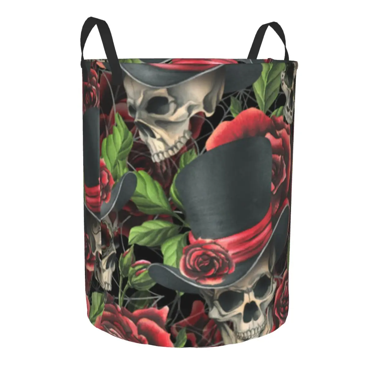 Human Skull In A Top Hat With Roses And Cobwebs Waterproof Storage Bag Household Dirty Laundry Basket Folding Clothes Organizer