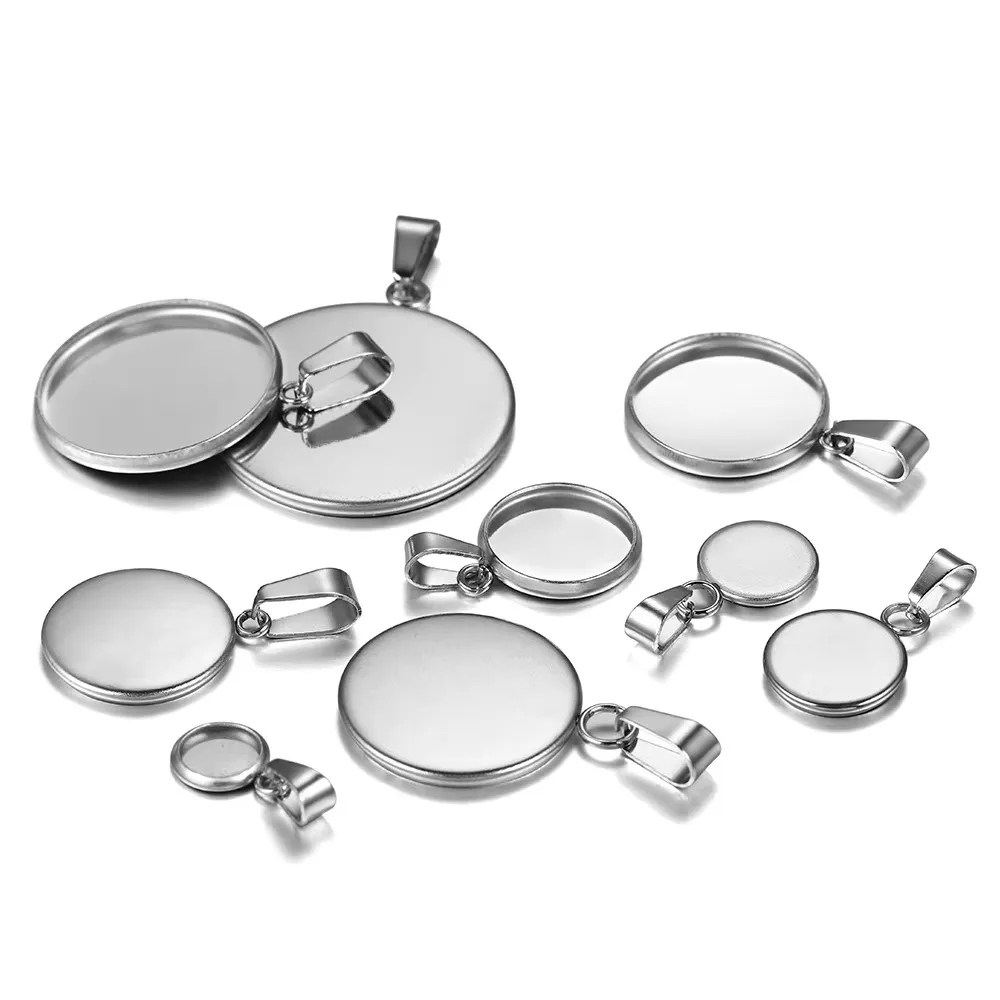 10Pcs/Lot 6-30mm Stainless Steel Cabochon Bezel Pendant Settings  Blank Round Tray Bases for DIY Jewelry Making Findings ﻿