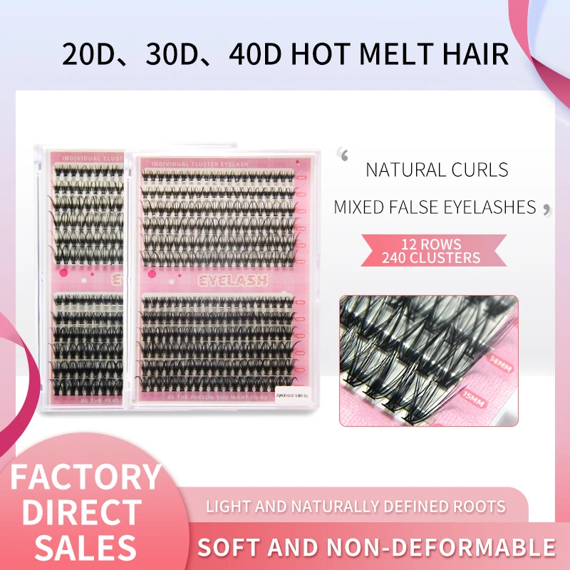 Tbestt DIY Eyelash Extension 40D 50D 60D 80D Lashes Clusters Natural Wispy D Curl 10-16mm Individual Lashes