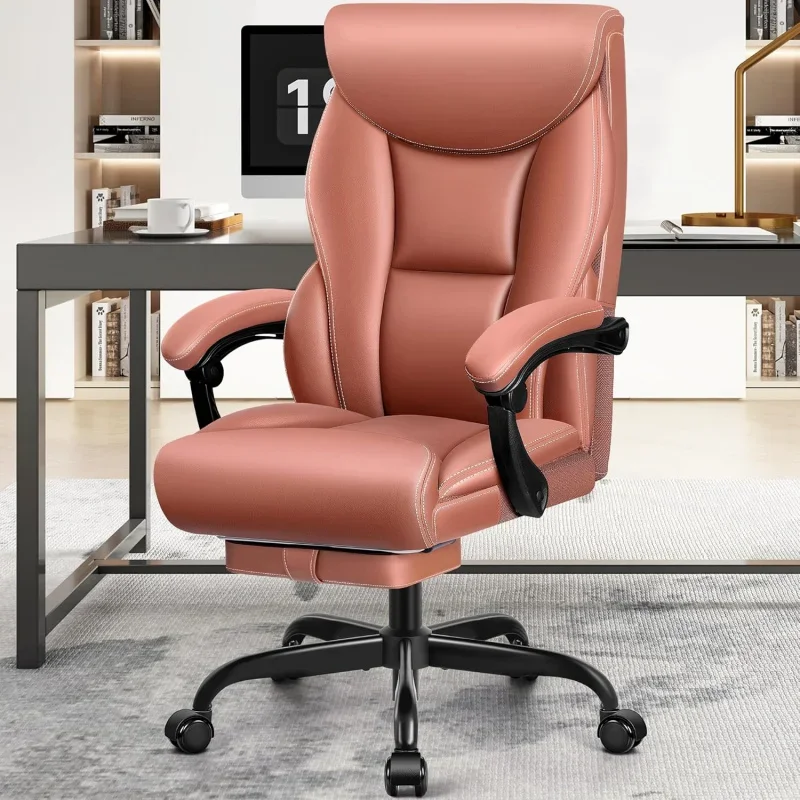 Big and Tall Ergonomic Office Desk Chair Comfy, PU Leather Home , HighBack Reclining Computer  with Footr