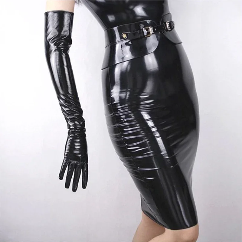 1 Pair Adult Long Black Patent Leather Gloves Punk Mitten Tight Gloves Clubwear Cosplay Dance Party Stage Costume Accessories