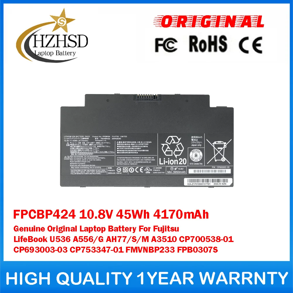 

FPCBP424 10.8V 45Wh 4170mAh Genuine Original Laptop Battery For Fujitsu LifeBook U536 A556/G AH77/S/M A3510 CP753347/CP700538-01