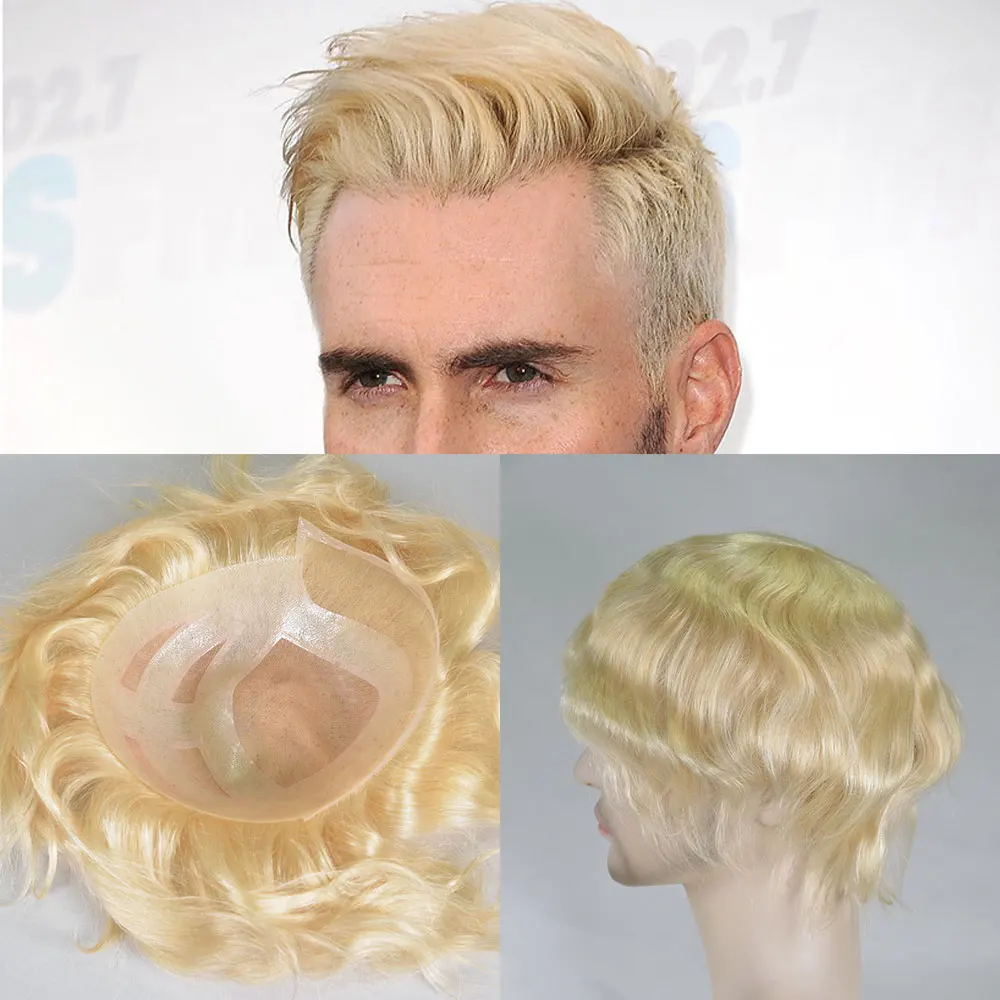 Swiss Lace Human Hair Toupee for Men 8x10 Blond Color 613# Natural Hairline Durable Fine Mono Hair Replacement System for Men