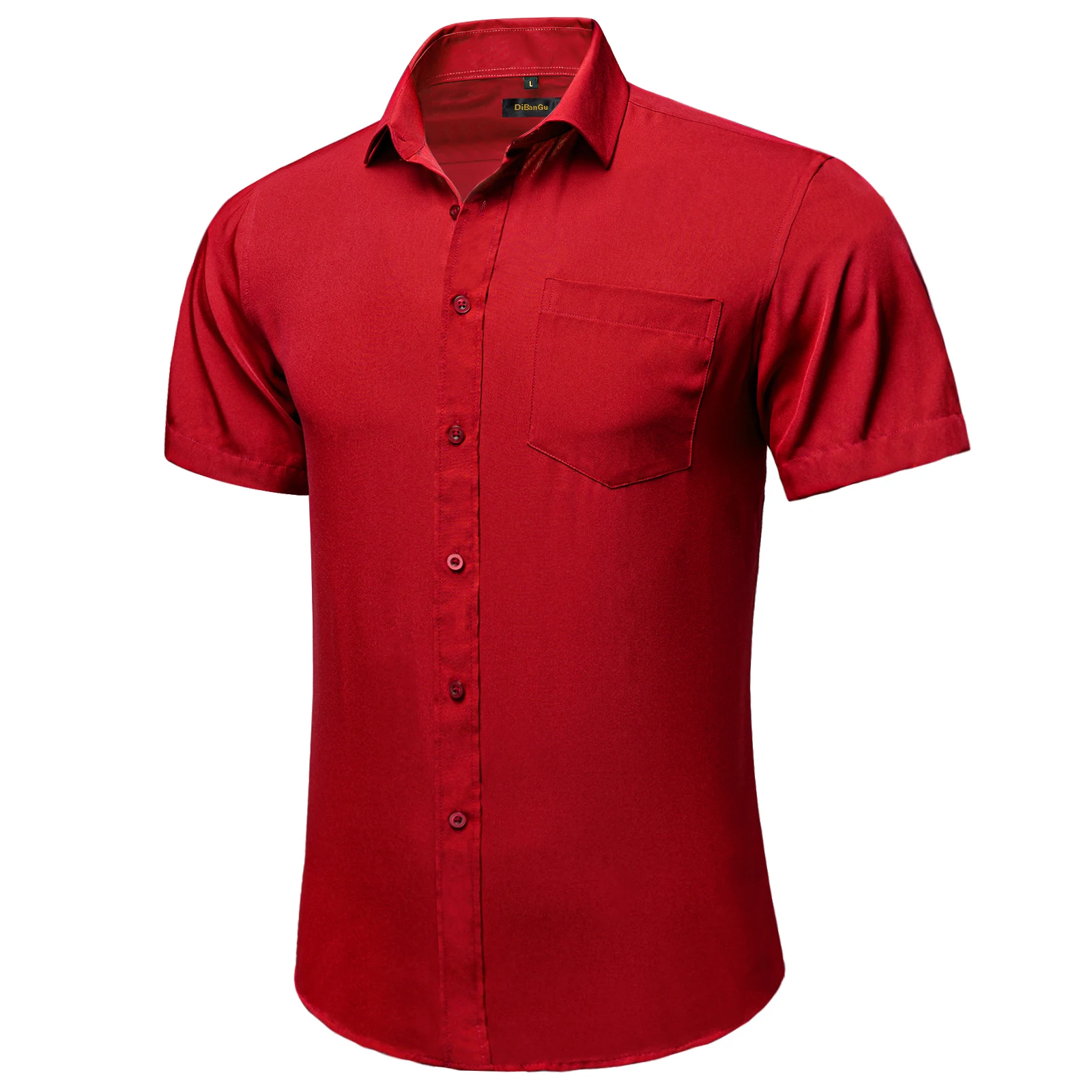 Fashion Red Luxury Shirt for Men Wedding Party Turn-down Collar Short Sleeve T-shirt Men Clothing for Spring Summer Wholesale