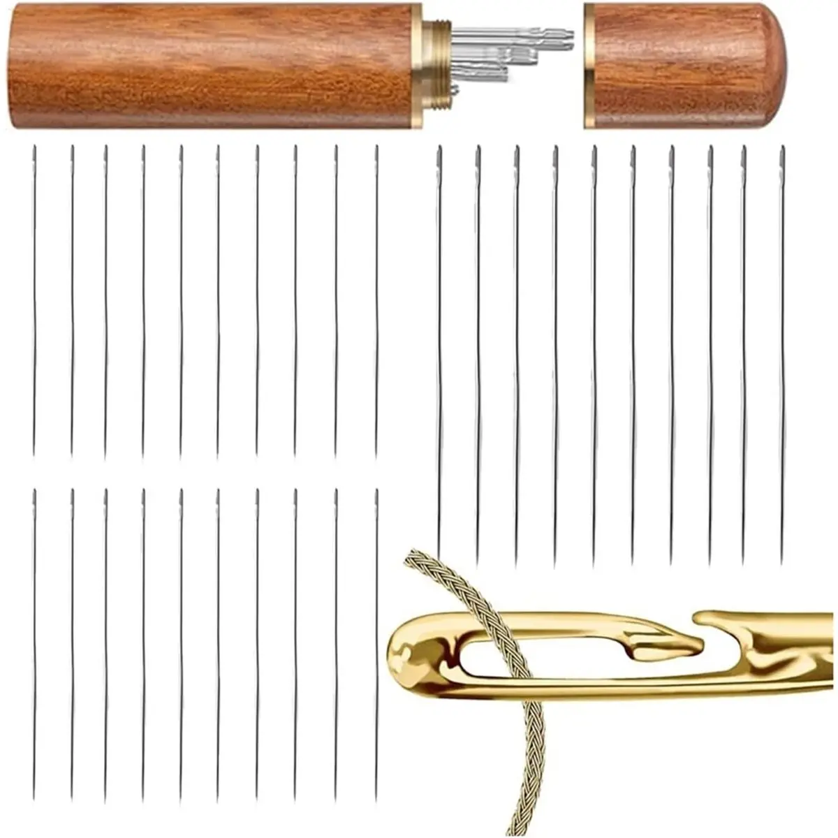 AA05 Self Threading Sewing, Embroidery for Hand Sewing, for DIY, Sewing and Mending, Embroidery, with Wood Case