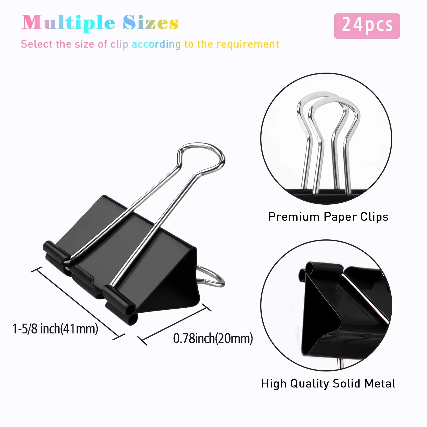 12 Stuks Metalen Binder Clips Bestand Paperclip 19 25 32 41 51Mm Zwarte Notities Brief Clip School Kantoorbenodigdheden Boek Clip