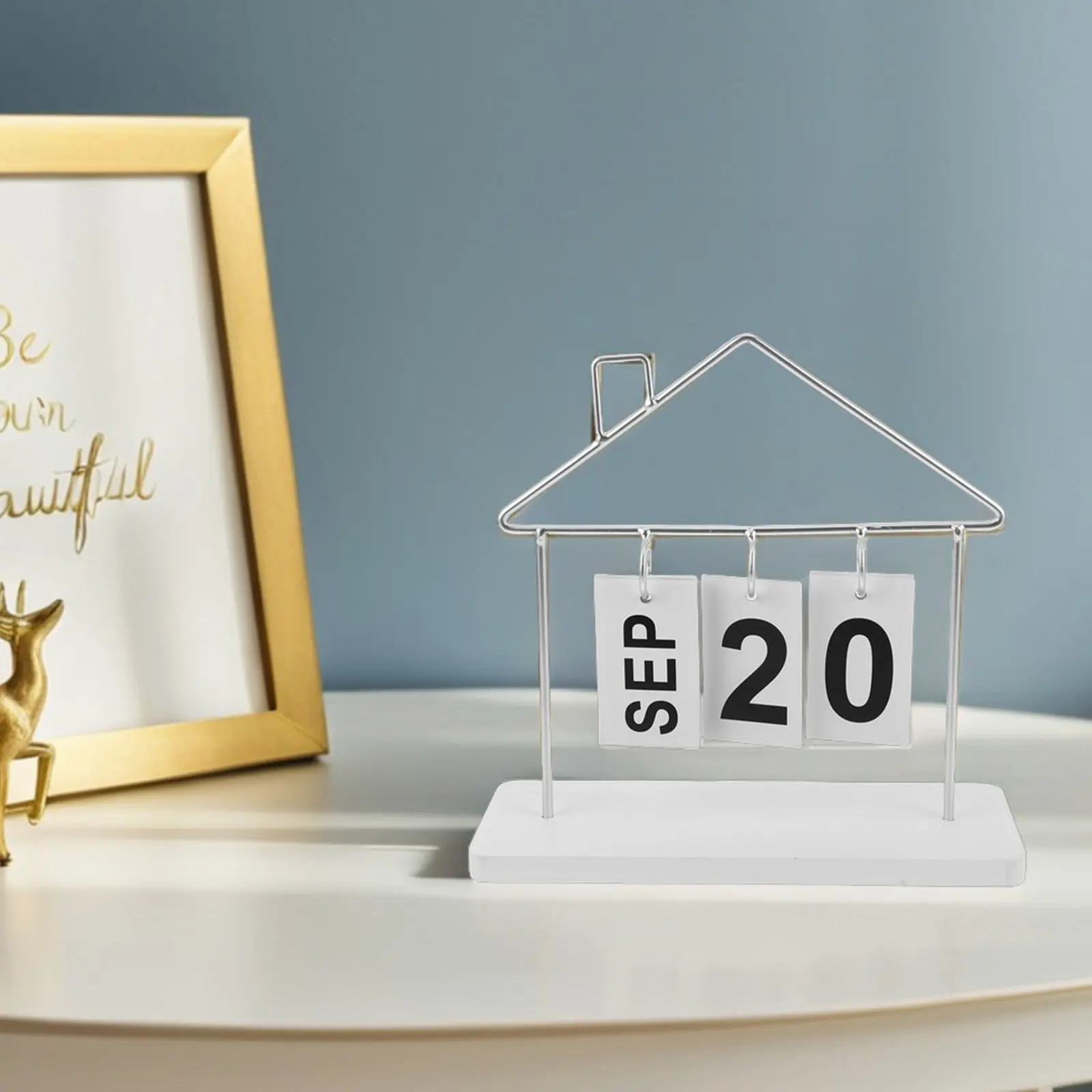 Creative Perpetual Calendar Compact Standing Desk Calendar Metal Wood Construction Office Desktop Decoration Daily Time