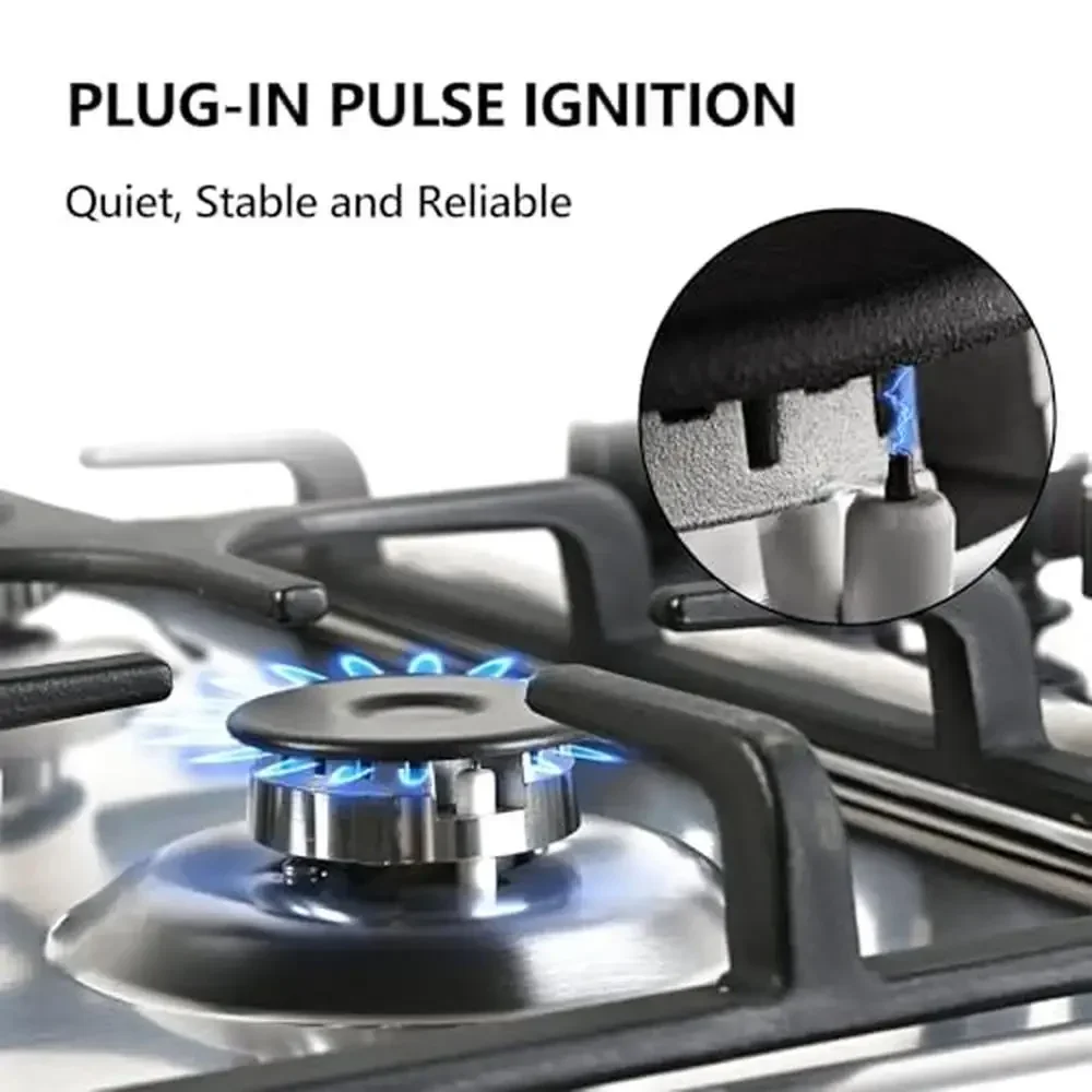 30" Gas Cooktop 4 Burners Propane NG/LPG Dual Fuel Kitchen Stove Built-in Countertop RVs 110V Pulse Ignition Stainless Steel