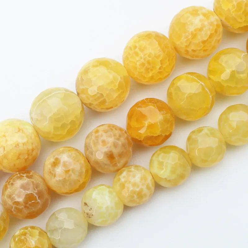 Faceted Yellow Fire agates  Round loose  Beads 15
