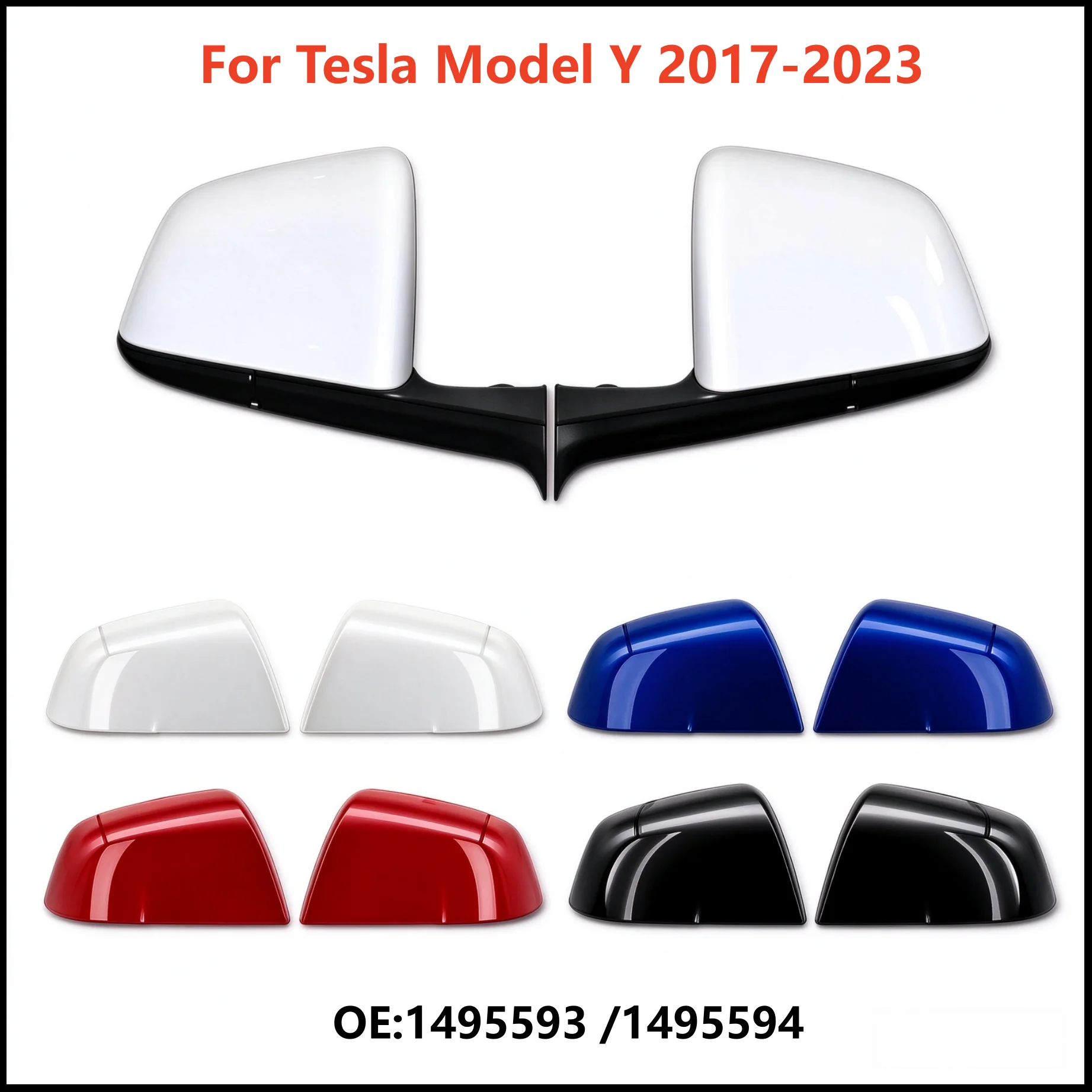 For Tesla Model Y 2017‑2023 Mirror Skull Cap Left Right Side Wing Mirror Cover OEM 1495593 1495594 Blue White Red Silver Black