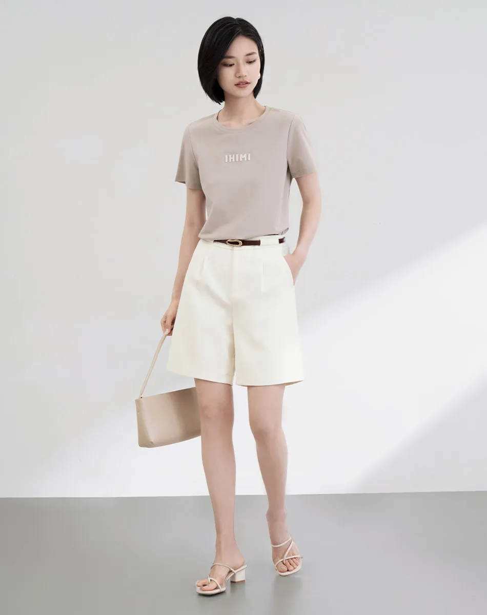 2024 Summer New Fashion Women's Clothing Simple Commuter Thin Texture Casual Shorts Wide-leg Five-minute Suit Trousers With Belt