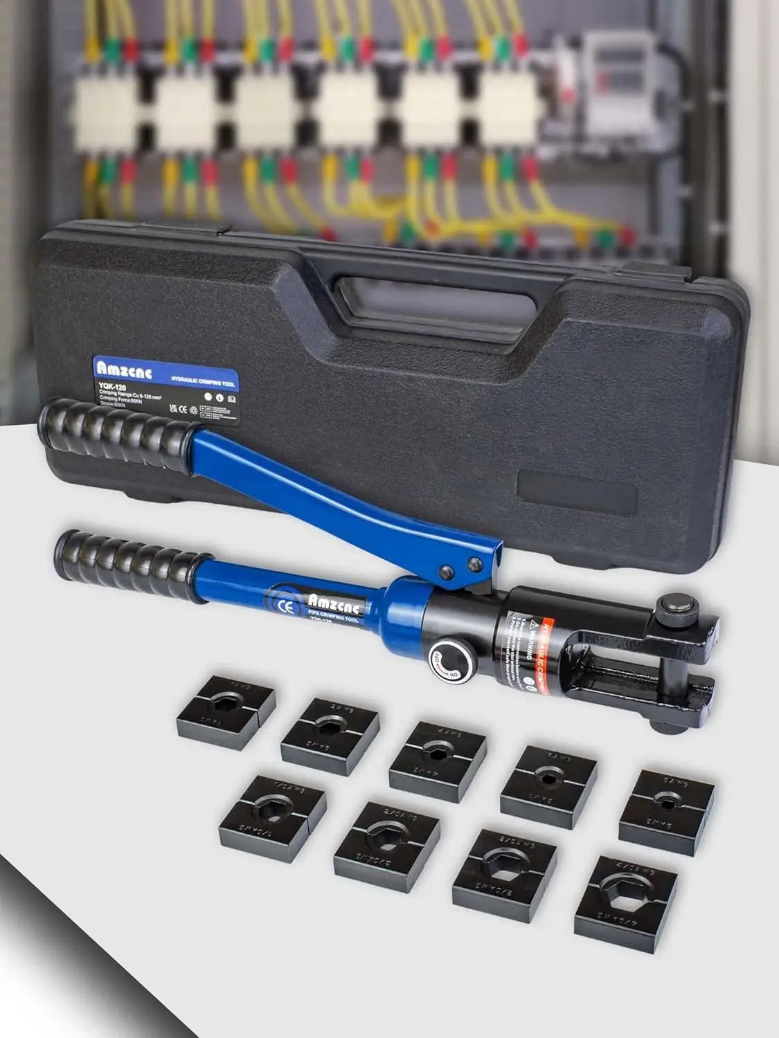 12 Ton Hydraulic Crimping Tool with 9 Standard Dies, Crimps 8AWG to 4/0 AWG, Hardened Steel Construction for Durability