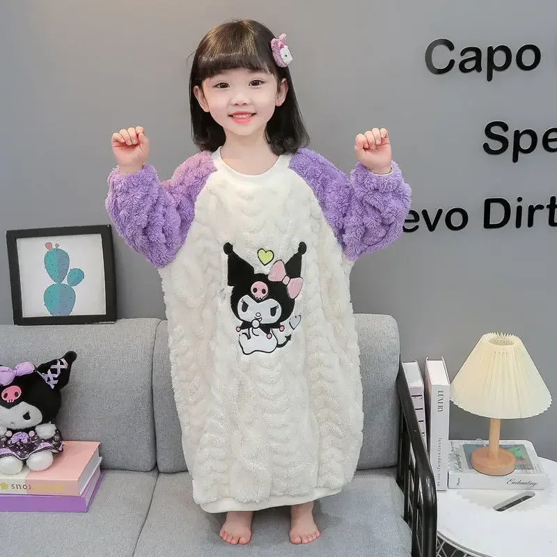 

My Melody Sanrio Ins Kawaii Fashion Warm Nightdress Autumn Winter Cute Kuromi Coral Velvet Pajamas Clothing Gifts for Kids