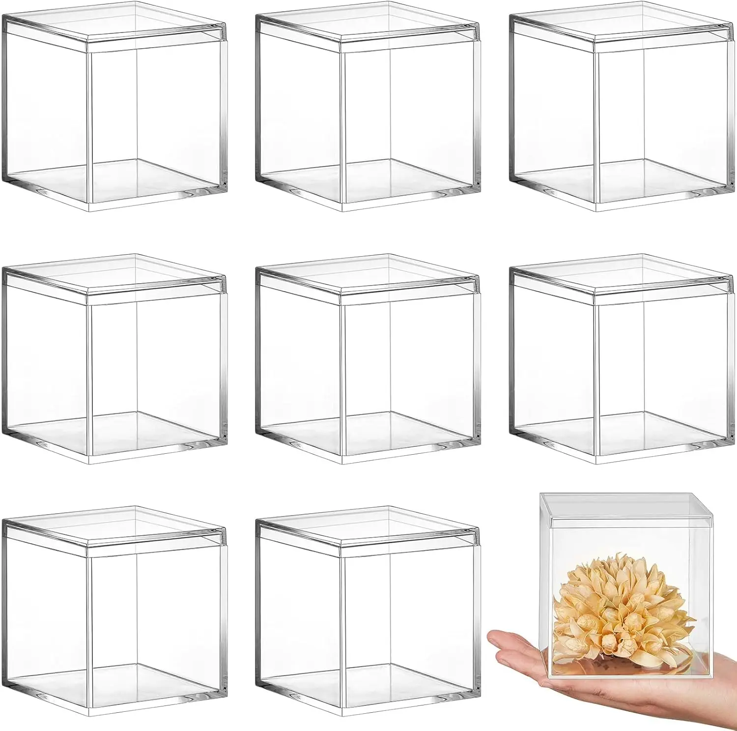

8 Pcs Clear Acrylic Box with Lid Plastic Jewelry Mini Storage Box Mini Cube Containers for Candy and Tiny Jewelry Easter Part