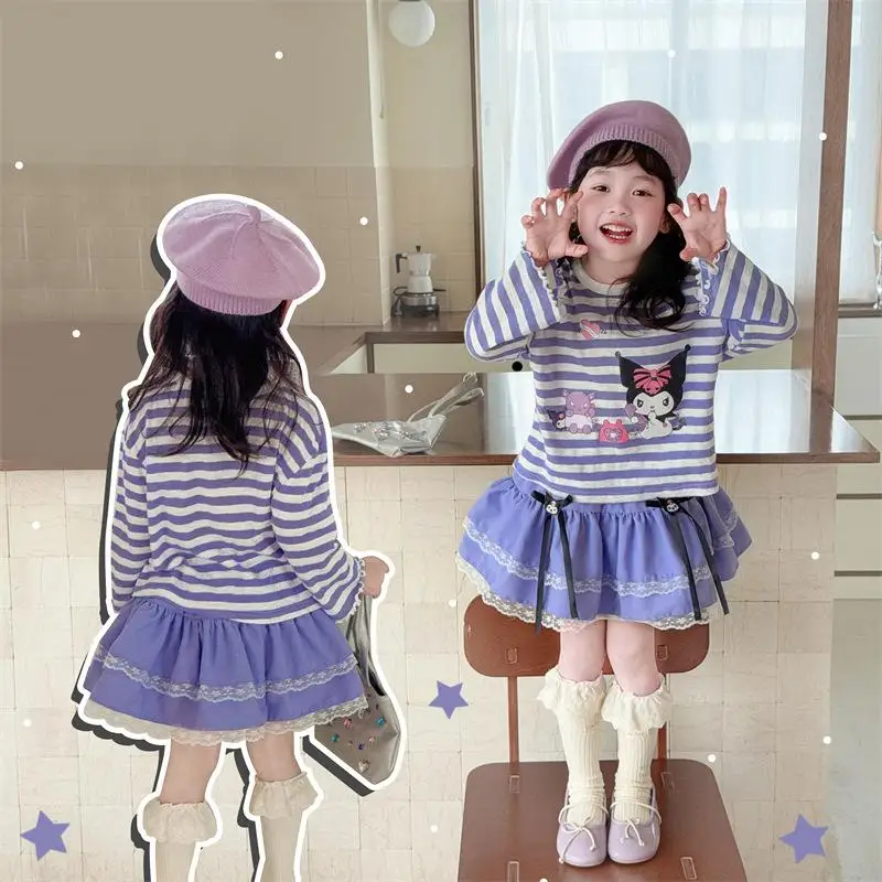 Kuromi Hello Kittys Sanrios Long Sleeves T-Shirt New Spring Summer Cartoon All-Match Stripe Light and Thin Sun Protection Jacket