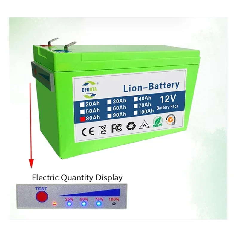 12V 80Ah  lithium Battery Pack Lithium Iron Phosphate Batteries Built-in BMS For Solar Boat With 12.6V Charger