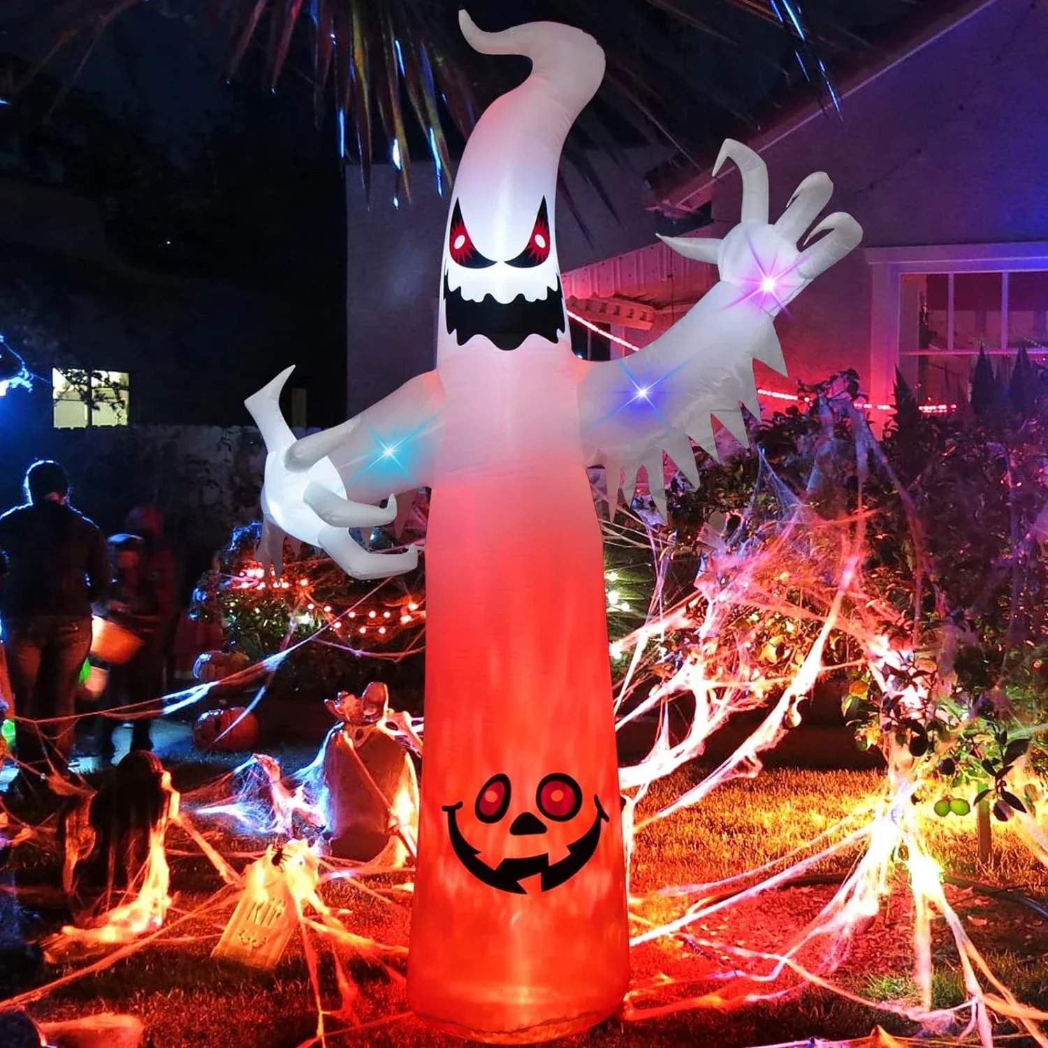 2.4M Halloween Inflatable Scary Ghost LED Color Changing Props Outdoor Party Halloween Decoration Courtyard Garden Glowing Ghost