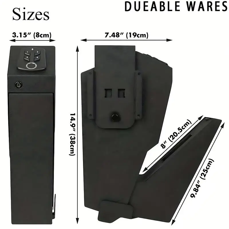 Biometric Gun Safe for Nightstand, Wall, Truck.Auto - open, hidden design.Features fingerprint access, 4 - button backlit keyp