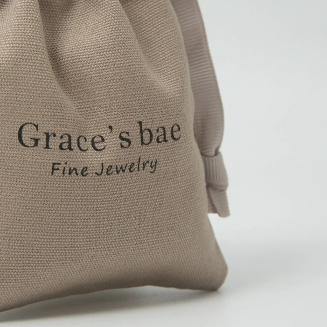 Personalized brown Cotton Canvas Jewelry Packaging Wedding Favor Bags Drawstring Custom Logo Chic Small Pouch