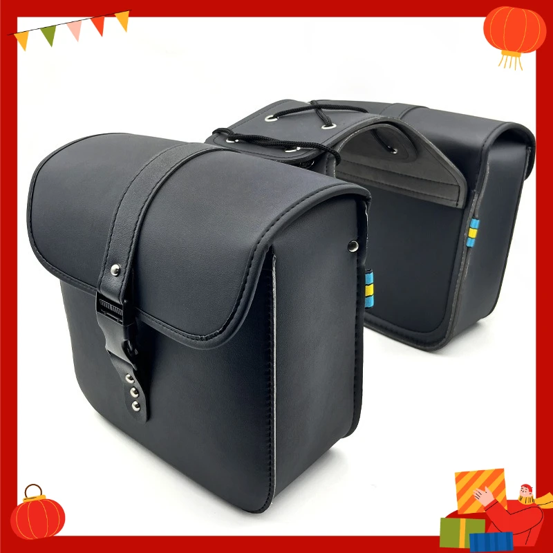  Universal Retro Motorcycle Side Bag Small PU Leather Saddlebag Motorbike Tool Luggage Storage Pouch 