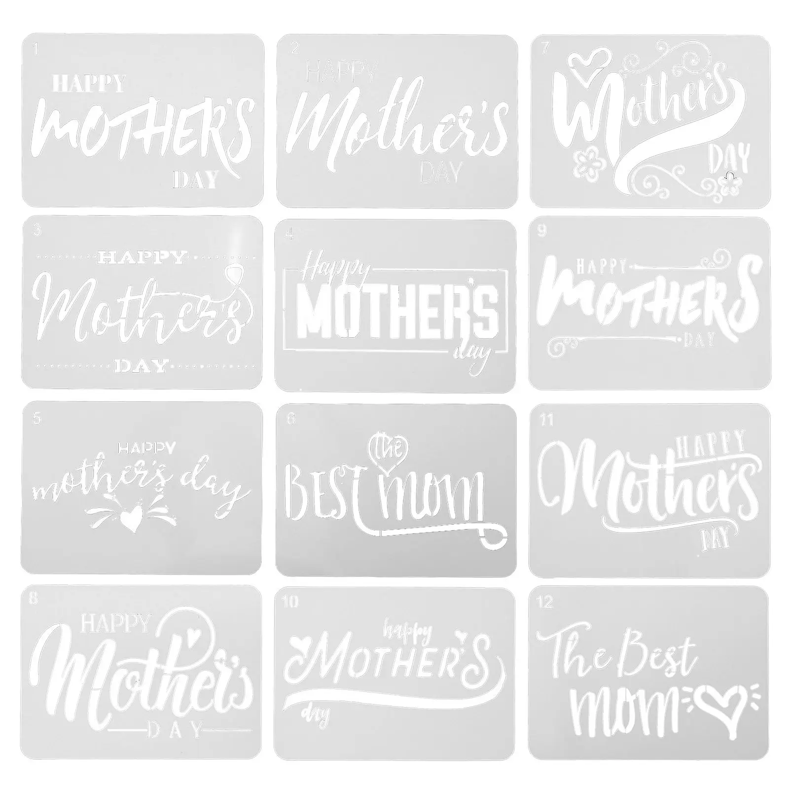 

12 Pcs Templates Children Drawing Supplies Stencils Kids Painting Craft DIY Mother's Day Design Gift Ideas