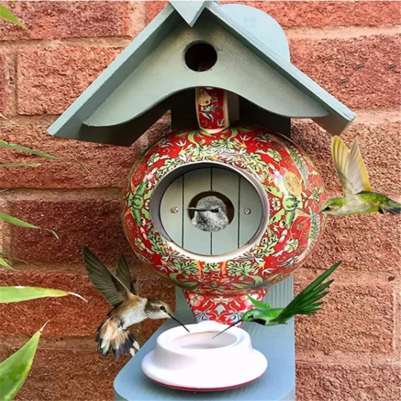 Bird House Feeder Morris Teal Teapot William Morris Bird Feeder Wooden Ceramic Resin Birdhouse Outdoor Hanging Garden Yard .