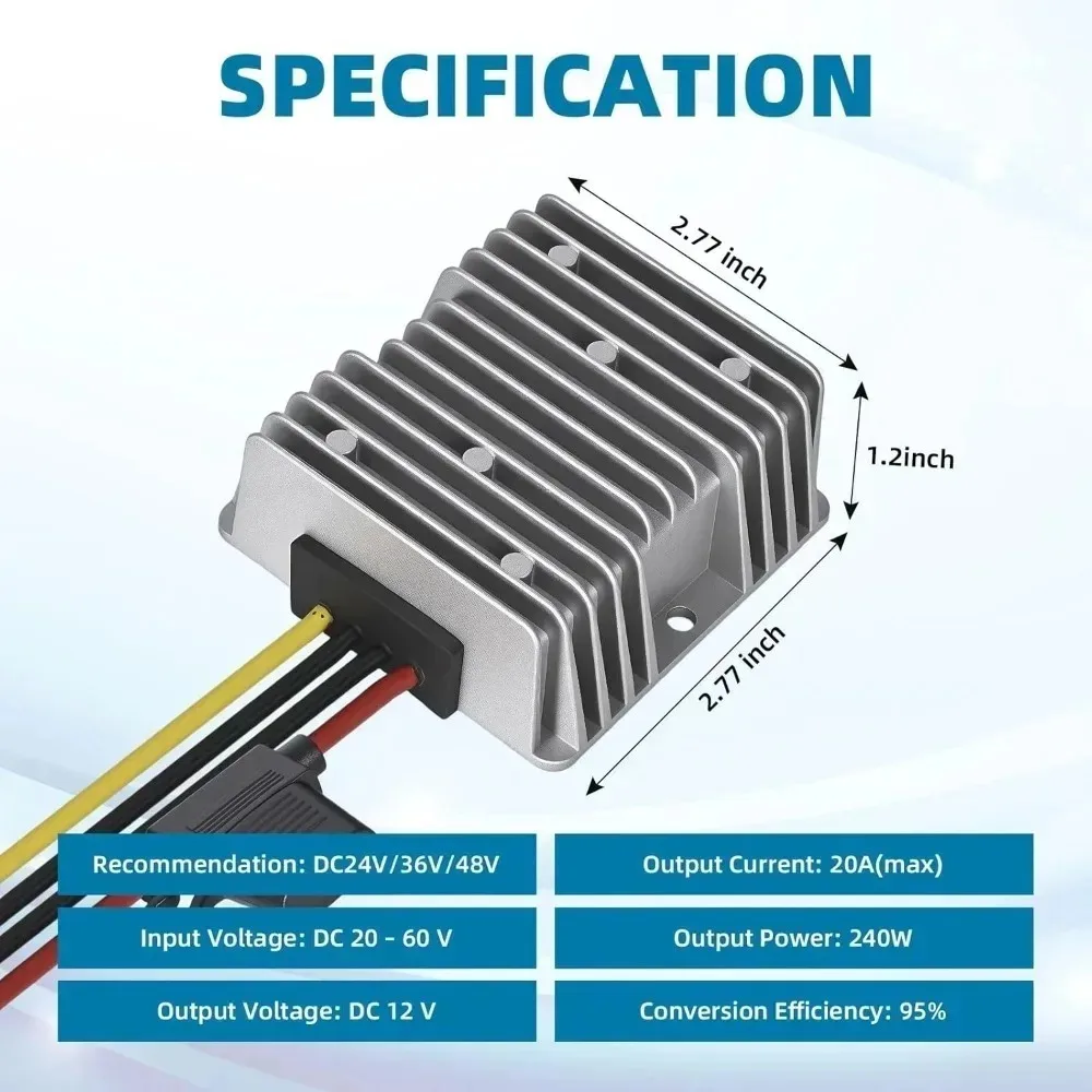 20A Golf Cart 24V 36V 48V Step Down To 12V Waterproof Converter Voltage Regulator Reducer Transformer With Fuse Buck Converter
