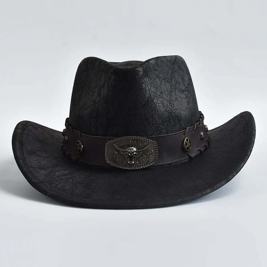 Western Cowboy Hat for Men Women Faux Leather Vintage Gentleman Cowgirl Costume Jazz Hats Sombrero Hombre