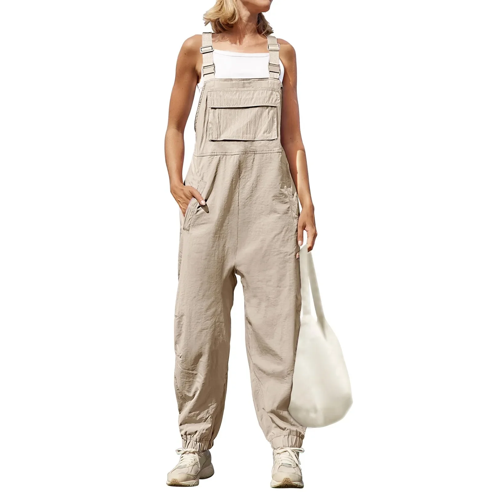 

Women'S Sleeveless Overalls Summer Casual Loose Adjustable Straps Bib Long Pant Jumpsuits with Pockets Daily Commute Jumpsuits