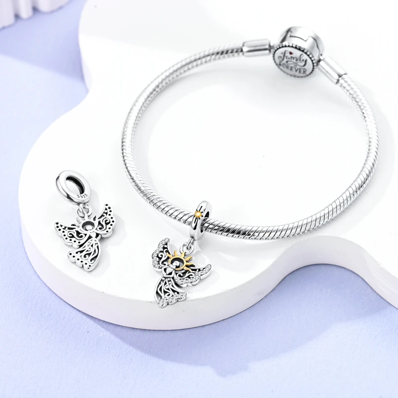 925 Sterling Silver Virgin Mary Deep Blue Golden Goddess Beautiful Blessing Charms Beads 3mm DIY Fine Jewelry Making