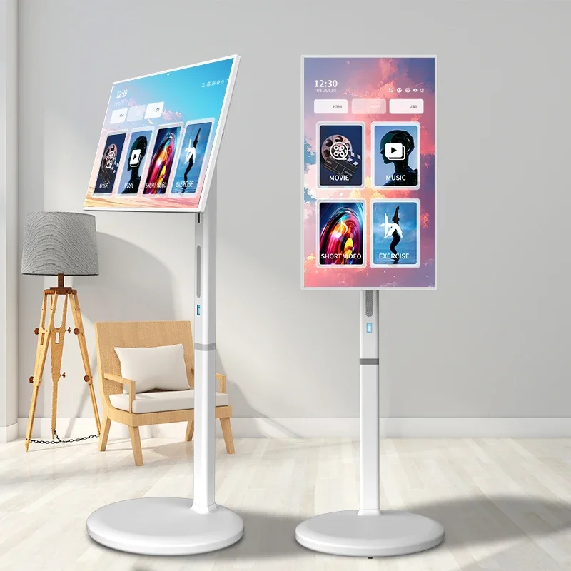

Free Standing Tv 21.5 Inch Touch Screen Portable Tv Smart Mobile Display Rechargeable 360 Rotating Tv Stand Wireless Television