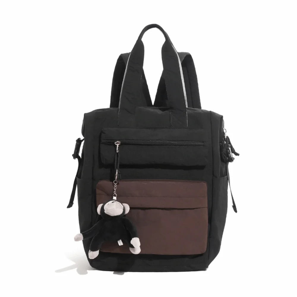 Large Capacity Dopamine Backpack Waterproof Monkey Pendant Color Block Backpack Minimalist Adjustable Lightweight School Bag