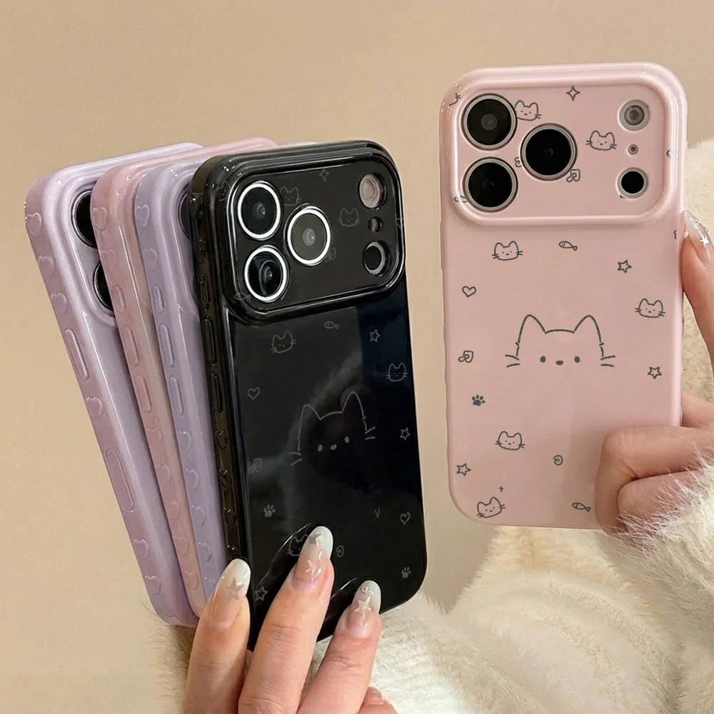 

Cute Kitten Phone Case For iPhone 17 15 11 16 13 14 12 Pro Max Shockproof Cover Cat Pattern Soft Phone Case For 16 ProMax Bumper