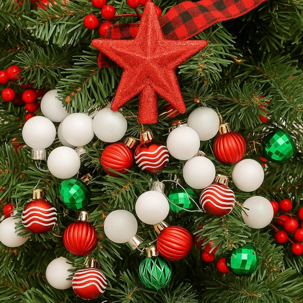 

36pcs Plastic Christmas Ball Ornaments Shatterproof Glitter Christmas Tree Topper Electroplated Special-shaped