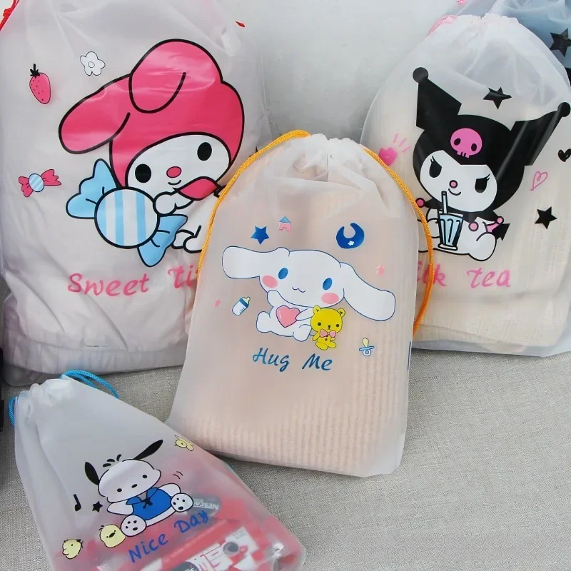 Sanrio anime Cartoon Peripheral Travel Storage Bag Clothes Shoes Multipurpose 16 Silk Drawstring Bag Kuromi Cute Melody Print