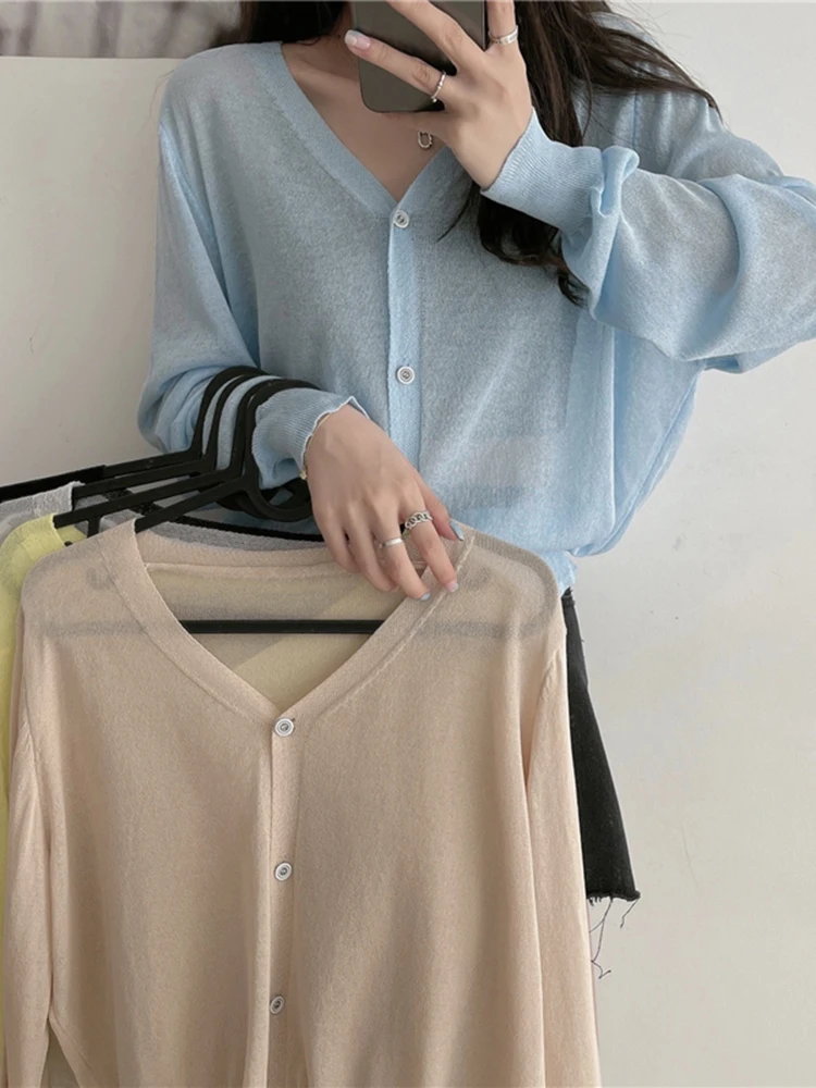 

Women Thin Blouses Shirts Casual Summer Sun Protection Clothes Female Cardigan Shirt Transparent Blouse For Woman Covers Blusa