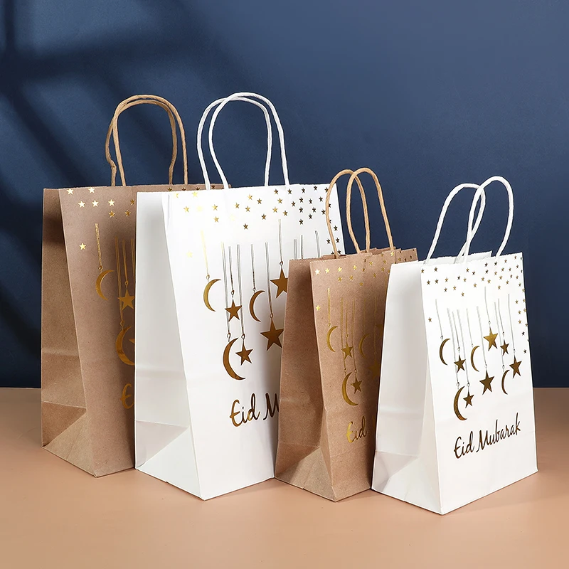 10pcs Eid Mubarak Gifts Bags Candy Cookies Packing Handbag Ramadan Decoration For Home Muslim Islamic Party Supply Shopping Bag