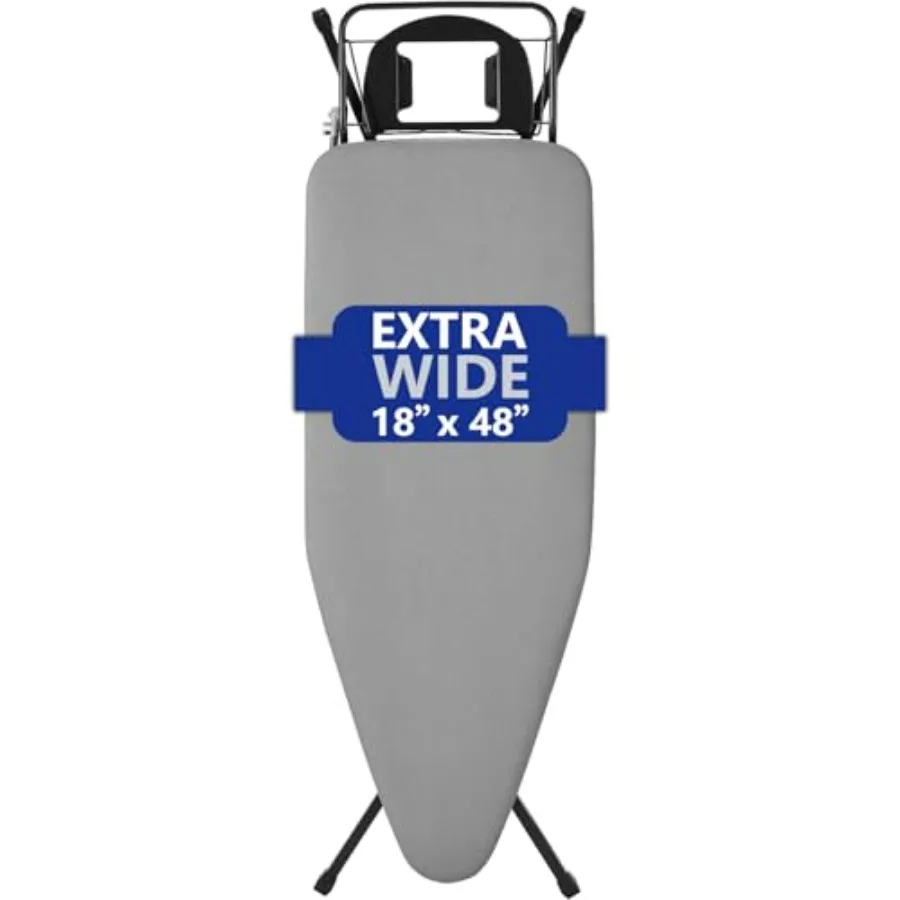 

Extra-Wide Ironing Board – 48"×18" Large Surface (57" w/Iron Rest) • Built-in Clothes Rack, Hanger & Cord Holder • Heat-Resistan