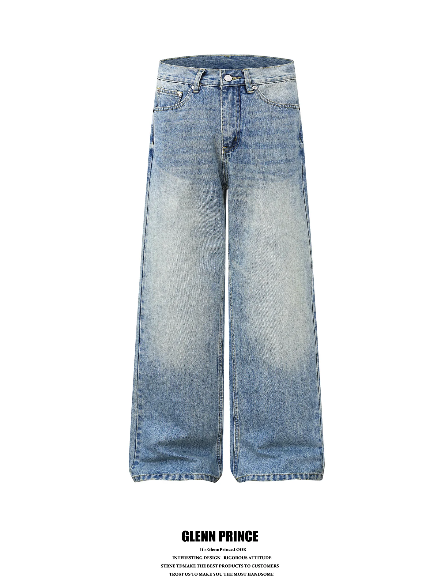 

Cleanfit Straight Leg Men's Jeans Light Blue Washed out Casual Pants American Retro Style Cotton Polyester Blend Durable