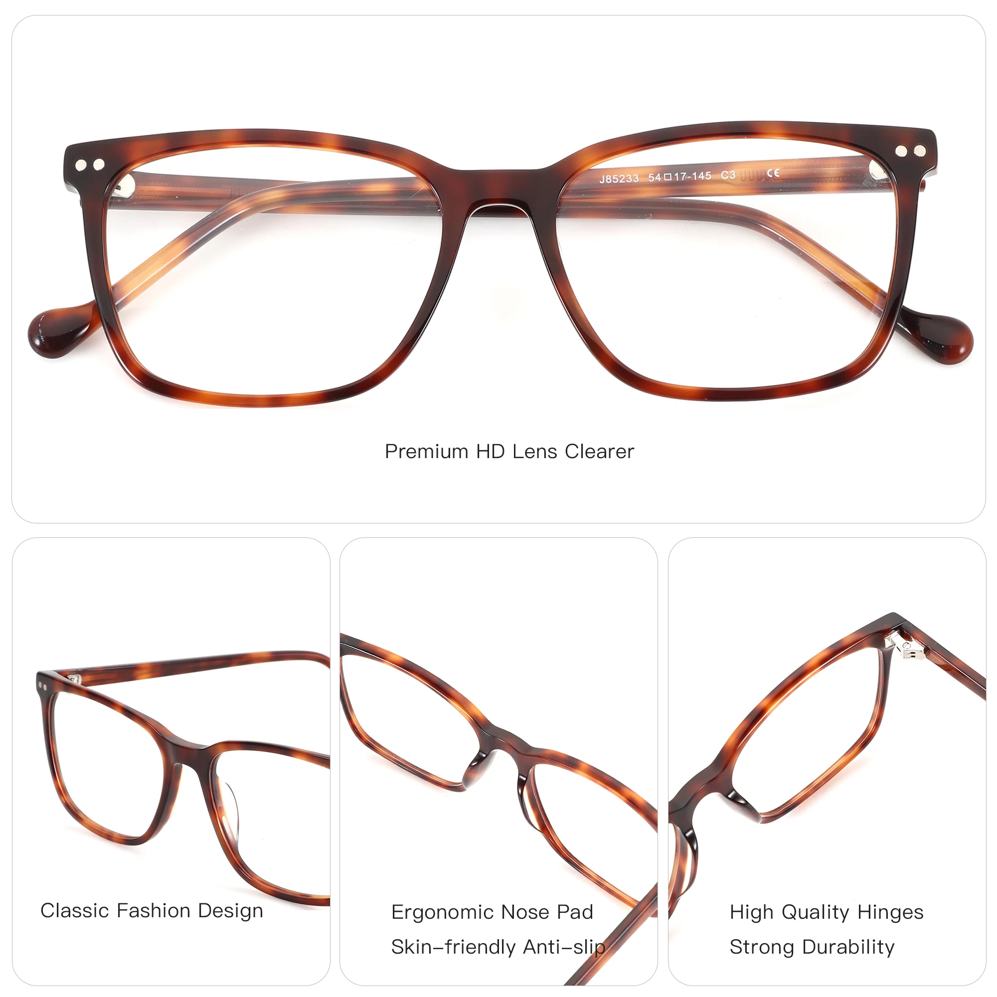 ZENOTTIC Cheetah Square Acetate Prescription Custom Glasses Dafocal Eyeglasses Multifocal Men's Grade Lenses Clear Sight Eyewear
